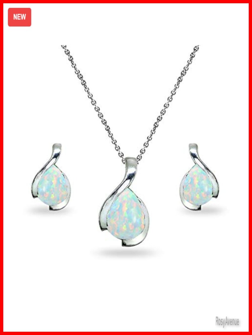 Sterling Silver Opal Necklace & Earring Set Pear Teardrop Pendant Studs